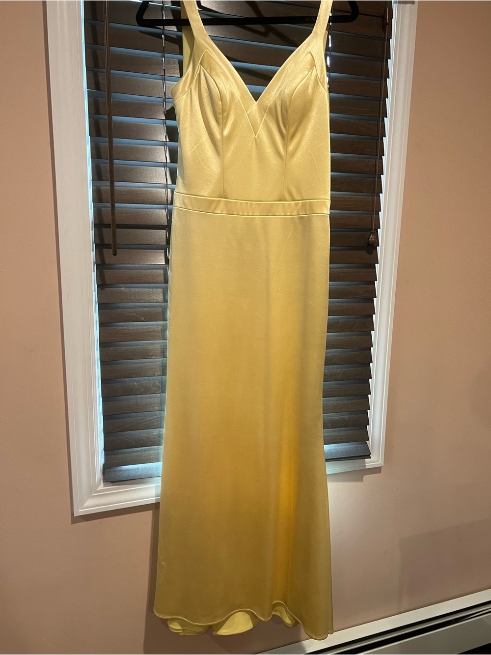 Faviana Lemon Satin V-Neck Maxi Dress